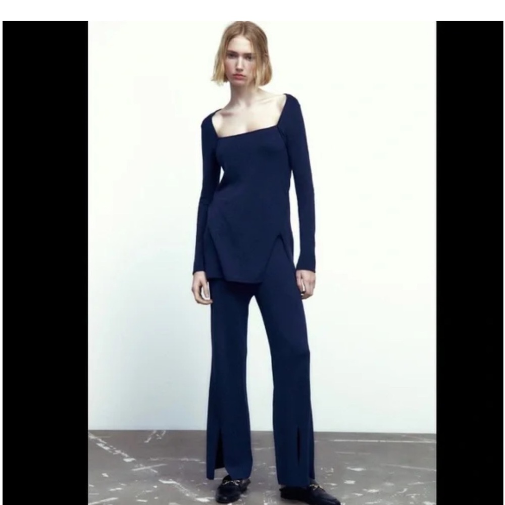 Zara NWT Deep Blue Knit Coord Set with slits